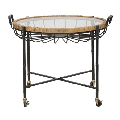 Table Basse à Roulettes "cebu" 70cm Noir et Naturel