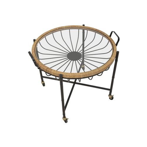 Table Basse à Roulettes "cebu" 70cm Noir et Naturel