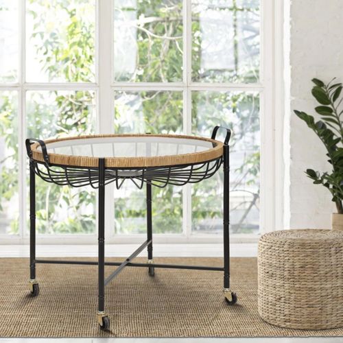 Table Basse à Roulettes "cebu" 70cm Noir et Naturel