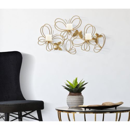 Bougeoir Mural En Métal "butterflies" 61cm Or