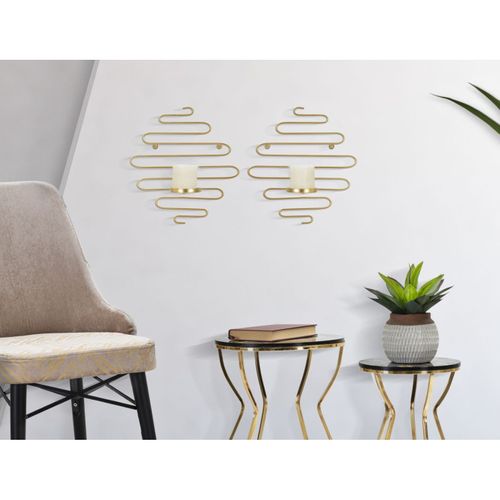 Lot De 2 Bougeoirs Muraux En Métal "alid" 34cm Or