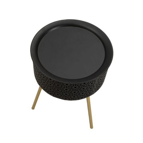 Table D'appoint Avec Rangement "blacky" 50cm Noir et Doré