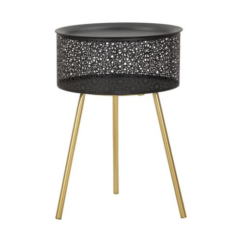 Table D'appoint Avec Rangement "blacky" 50cm Noir et Doré
