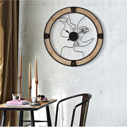Horloge Murale En Métal "couple" 60cm Naturel et Noir