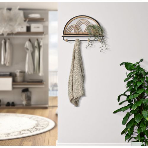 Patère Murale Avec Étagère "porto" 46cm Noir et Naturel