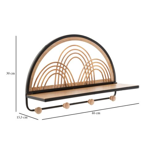 Patère Murale Avec Étagère "porto" 46cm Noir et Naturel