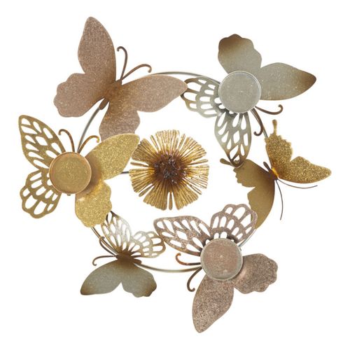 Bougeoir Design En Métal "papillons" 39cm Multicolore