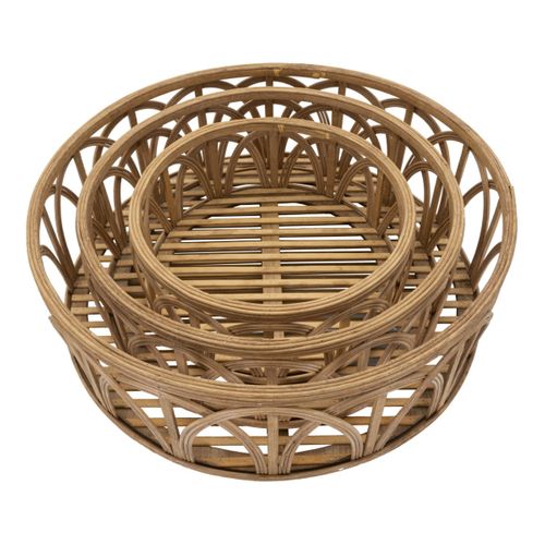 Lot De 3 Plateaux Décoratifs En Rotin "fuji" 50cm Naturel