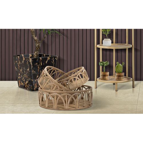 Lot De 3 Plateaux Décoratifs En Rotin "fuji" 50cm Naturel