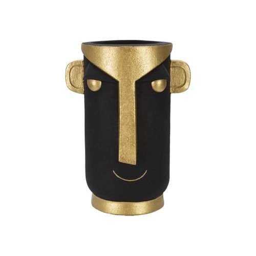 Vase Design Visage "tribal" 40cm Noir et Doré
