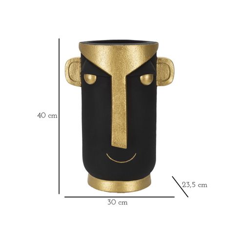 Vase Design Visage "tribal" 40cm Noir et Doré