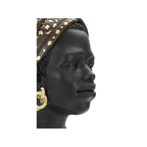 Statuette Tête Femme Bandeau "massai" 30cm Noir