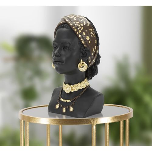 Statuette Tête Femme Bandeau "massai" 30cm Noir