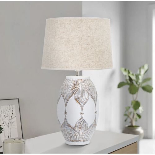Lampe à Poser En Résine "atene" 67cm Blanc et Naturel