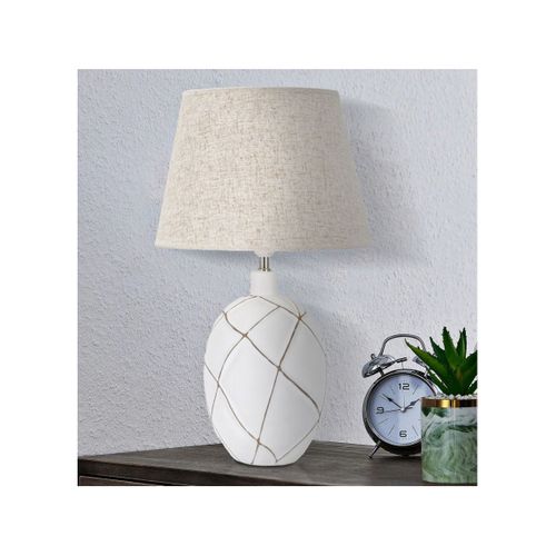 Lampe à Poser En Résine "lines" 60cm Blanc et Naturel