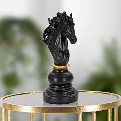 Figurine Échec Décoratif En Polyrésine Noire Et Dorée Cavalier Modèle 1