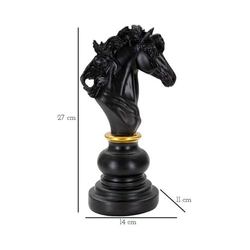 Figurine Échec Décoratif En Polyrésine Noire Et Dorée Cavalier Modèle 1