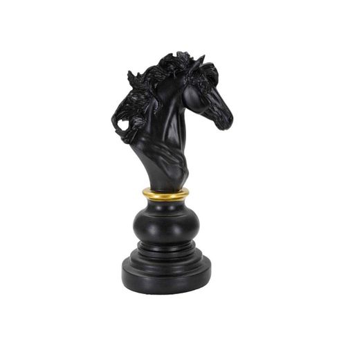 Figurine Échec Décoratif En Polyrésine Noire Et Dorée Cavalier Modèle 1