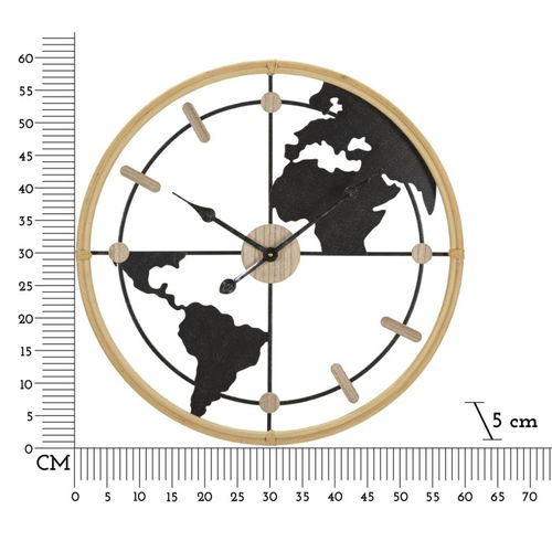 Horloge Murale En Métal "world" 60cm Noir et Naturel