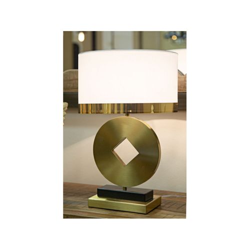 Lampe à Poser En Métal "coin" 53cm Or et Blanc