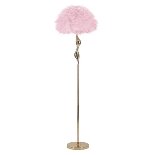 Lampadaire Imitation Plume "slim" 165cm Or et Rose