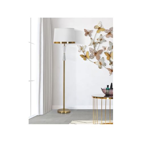 Lampadaire En Verre "cristal" 153cm Blanc et Doré