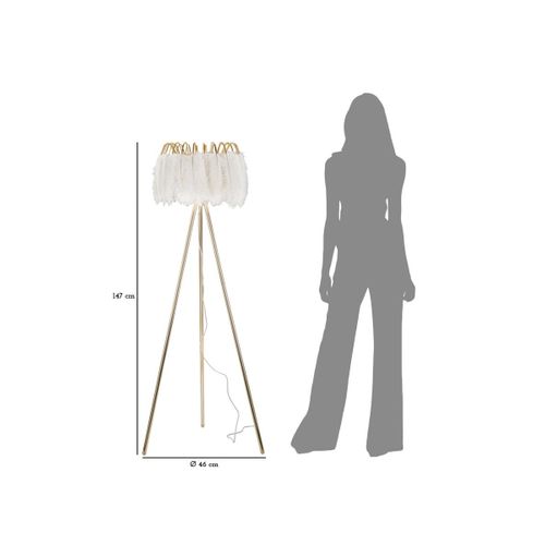 Lampadaire Imitation Plume "stand" 147cm Doré et Blanc