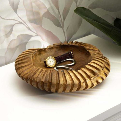 Coupe Ronde En Teck Geris 29 X 7 Cm