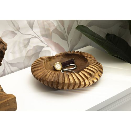 Coupe Ronde En Teck Geris 29 X 7 Cm