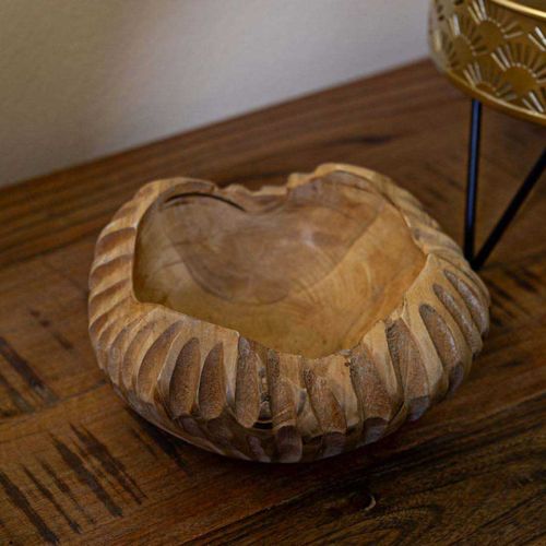 Coupe Ronde En Teck Geris 19 X 8 Cm