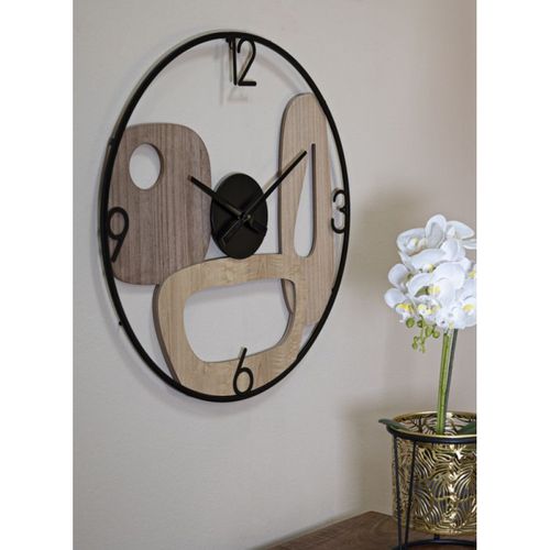 Horloge Murale Design "mot" 60cm Naturel et Noir