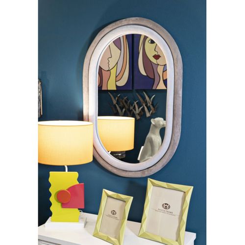Miroir Mural En Velours "anthony" 90cm Gris et Taupe