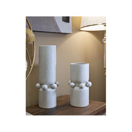 Vase Cylindrique En Céramique "bubbles" 41cm Crème