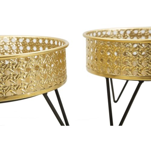 Lot De 2 Cache-pots Design "bossy" 20cm Doré