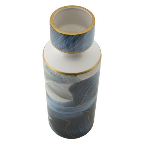 Vase Haut Cylindrique En Céramique "elegant" 40cm Bleu