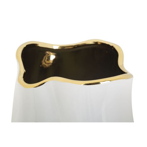 Vase Design En Céramique "lux" 35cm Blanc et Doré