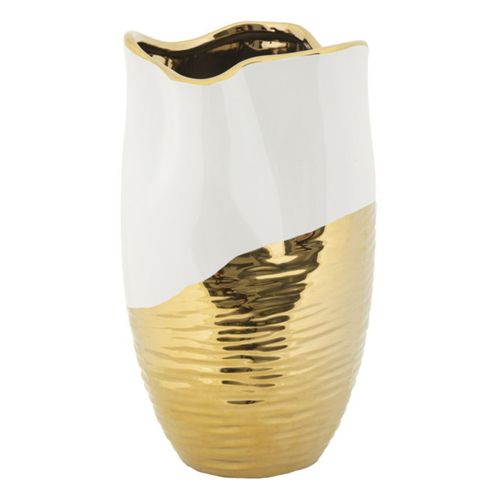 Vase Design En Céramique "lux" 35cm Blanc et Doré