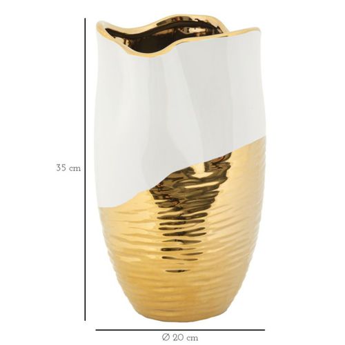 Vase Design En Céramique "lux" 35cm Blanc et Doré