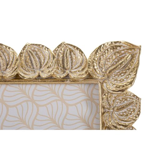 Cadre Photo Déco Pétales De Fleurs "anthurium" 15x20cm Doré