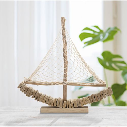 Bateau Voilier Déco En Bois "tanoak" 45cm Naturel