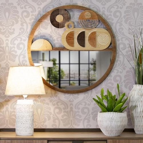 Miroir Mural En Bois "block" 80cm Naturel