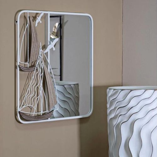 Miroir Mural Design "adriatic" 60cm Blanc et Naturel