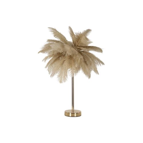 Lampe à Poser Imitation Plume "palm" 60cm Or et Camel