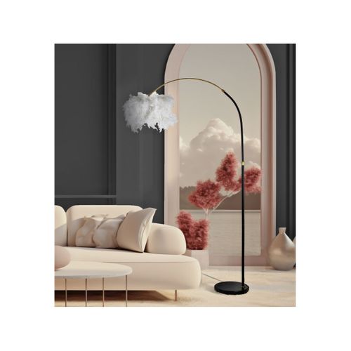 Lampadaire Imitation Plume "arc" 180cm Blanc et Noir