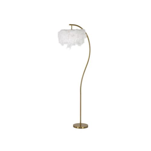 Lampadaire Imitation Plume "semi Arc" 170cm Doré et Blanc