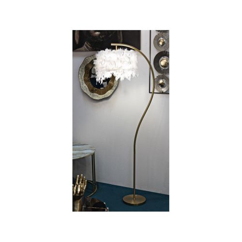Lampadaire Imitation Plume "semi Arc" 170cm Doré et Blanc