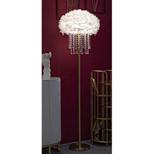 Lampadaire Imitation Plume "diamon" 165cm Or et Blanc