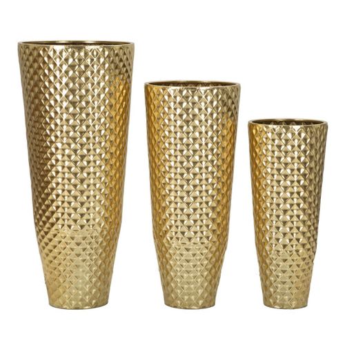 Lot De 3 Vases En Métal "glotty" 110cm Doré