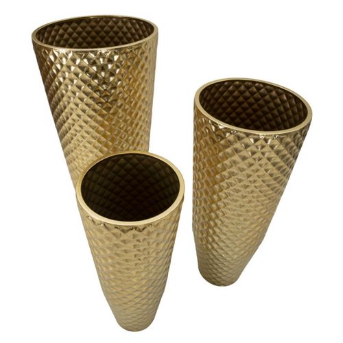 Lot De 3 Vases En Métal "glotty" 110cm Doré