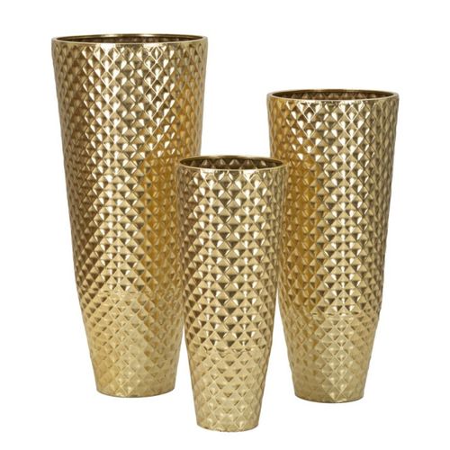 Lot De 3 Vases En Métal "glotty" 110cm Doré